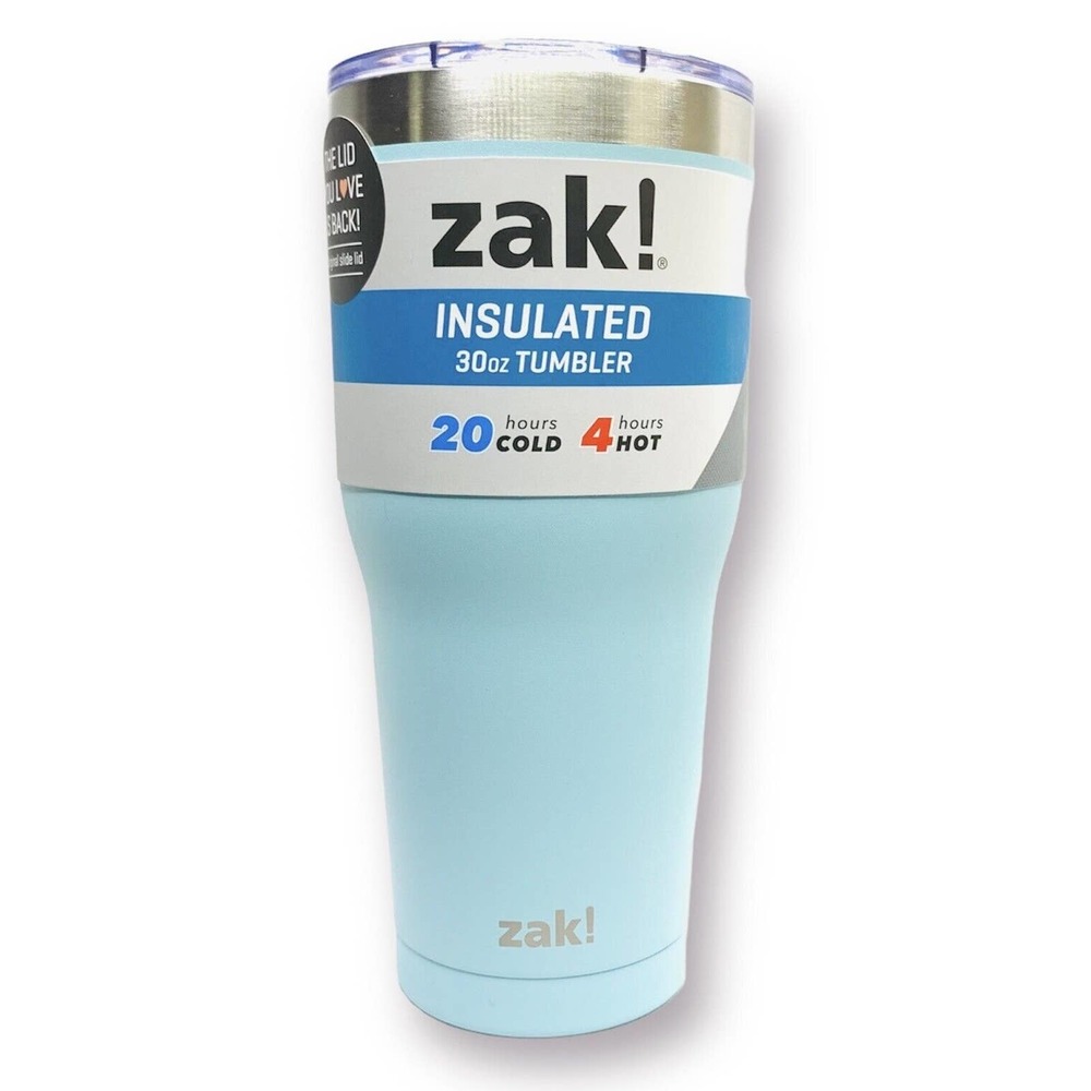 Zak! Designs 30 oz, Double Wall Stainless Steel Tumbler, Aqua Blue Cup Hot Cold